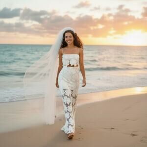 NWT Rumer Tropez White Lace Bridal Beach Wedding Maxi Skirt and Crop Top Size XS